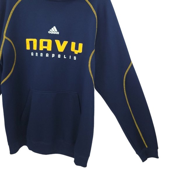 Adidas Navy Annapolis Hoodie Pullover Sweatshirt Men M Blue Gold Long Sleeve - Picture 7 of 14